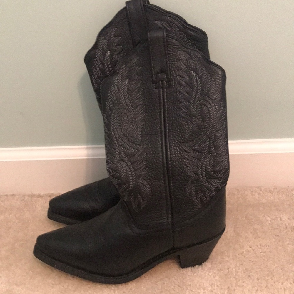 Genuine Leather Black Cowgirl Boots